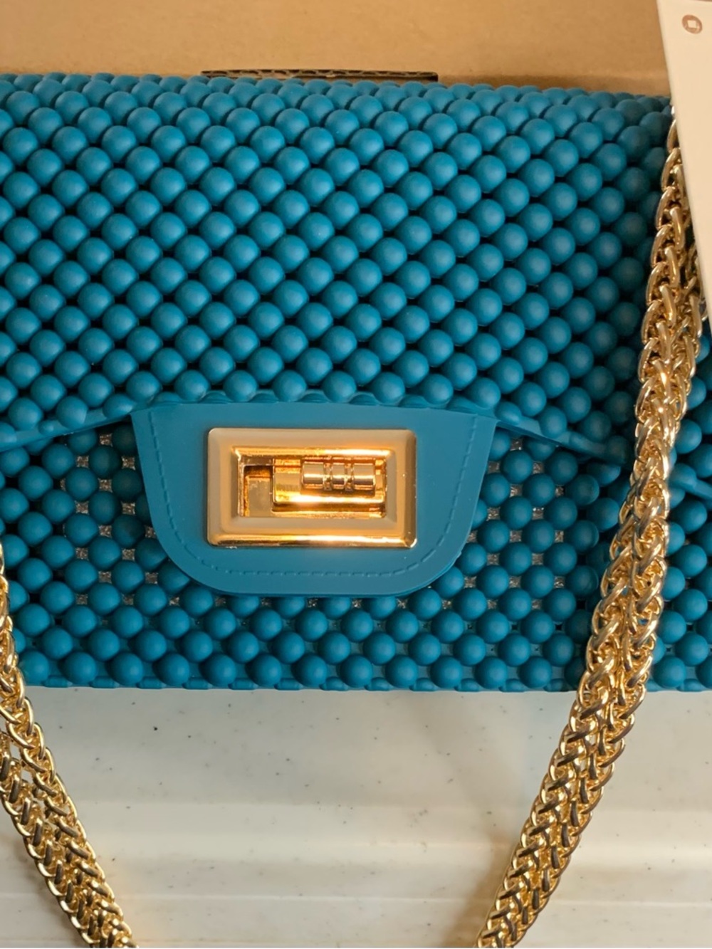 Turquoise  Le Miel Beaded Chain Shoulder Bag with Gold Hardware